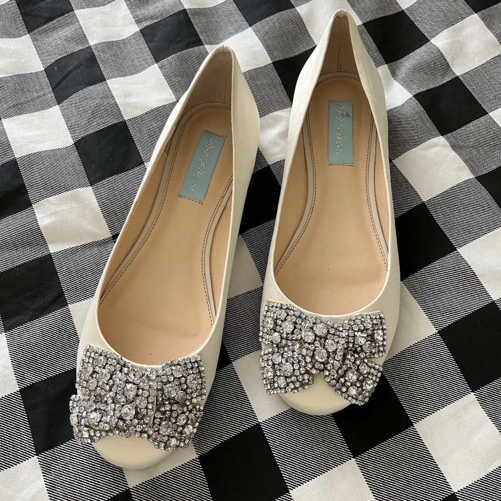 Ivory Satin Blue by Betsey Johnson Wedding Flats